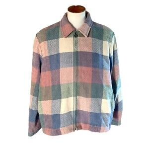 Vintage 90's ALFRED DUNNER Pastel Plaid Grannycore Jacket Zip Front 14 P Petite